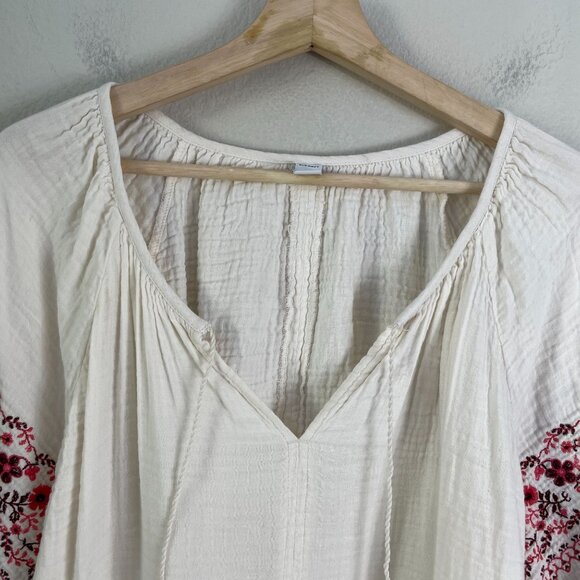 Old Navy Womens XL Embroidered Peasant Blouse Gauzy Cotton Boho Floral Shirt - Picture 8 of 11